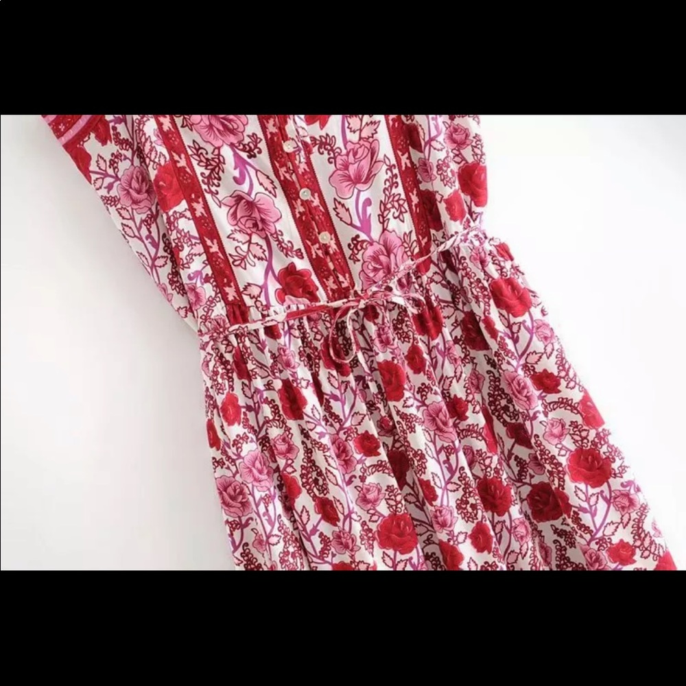 Boho Gypsy Floral Tiered Maxi Dress Blue Yellow - Picture 9 of 15